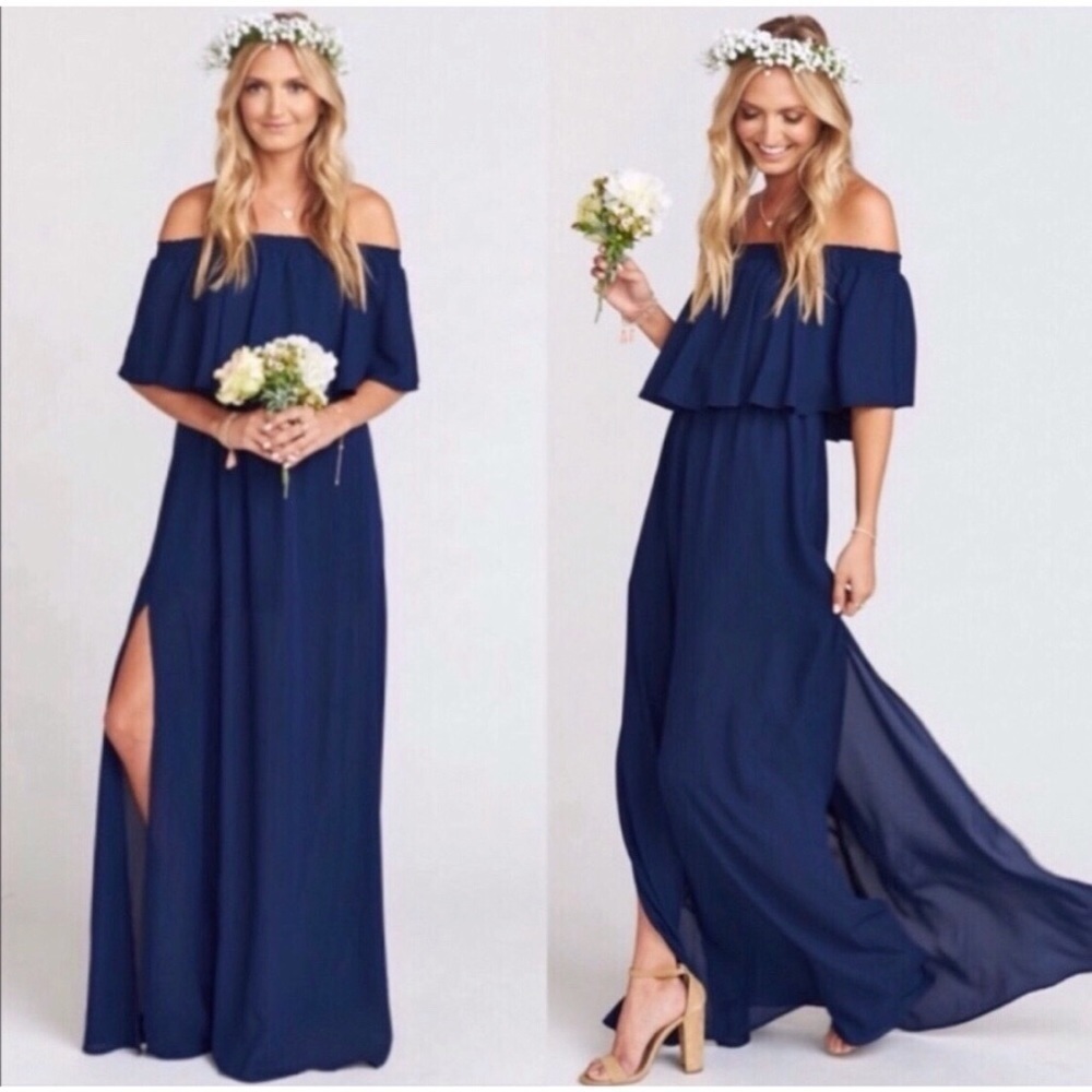 Show Me Your MuMu Navy Blue Off-Shoulder Maxi Dress